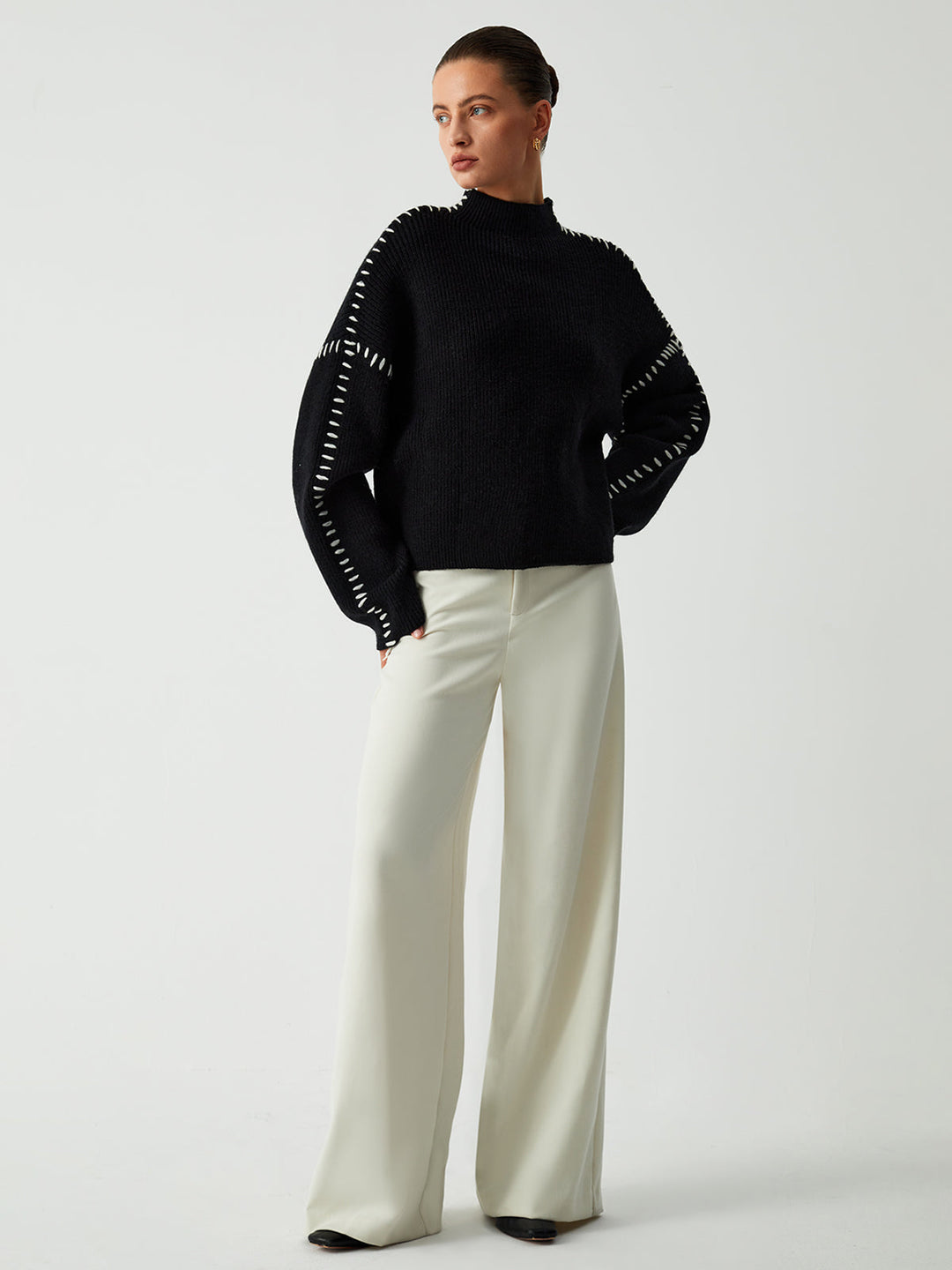 Alma | Oversize-Dolcevita-Pullover mam Piqué-Detailer