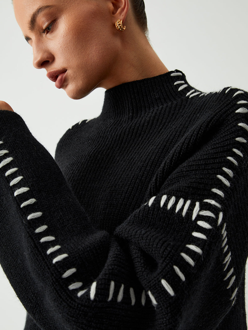 Alma | Oversize-Dolcevita-Pullover mam Piqué-Detailer
