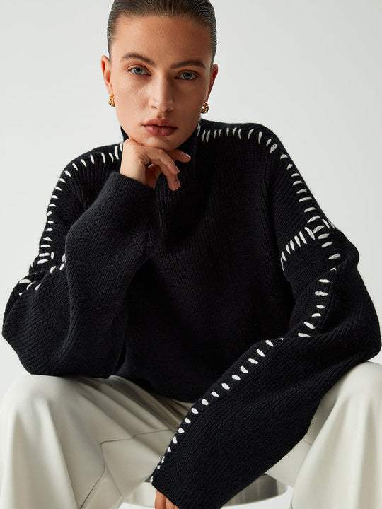 Alma | Oversize-Dolcevita-Pullover mam Piqué-Detailer