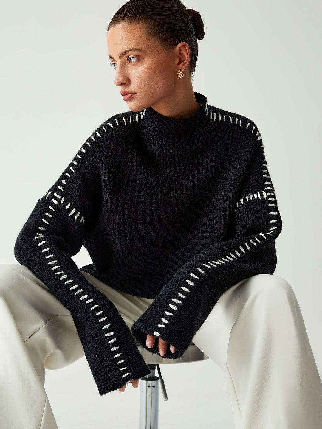 Alma | Oversize-Dolcevita-Pullover mam Piqué-Detailer
