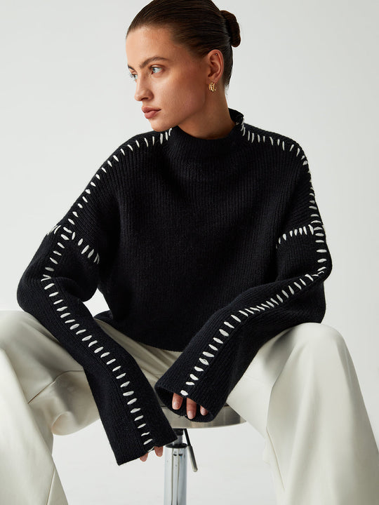 Alma | Oversize-Dolcevita-Pullover mam Piqué-Detailer