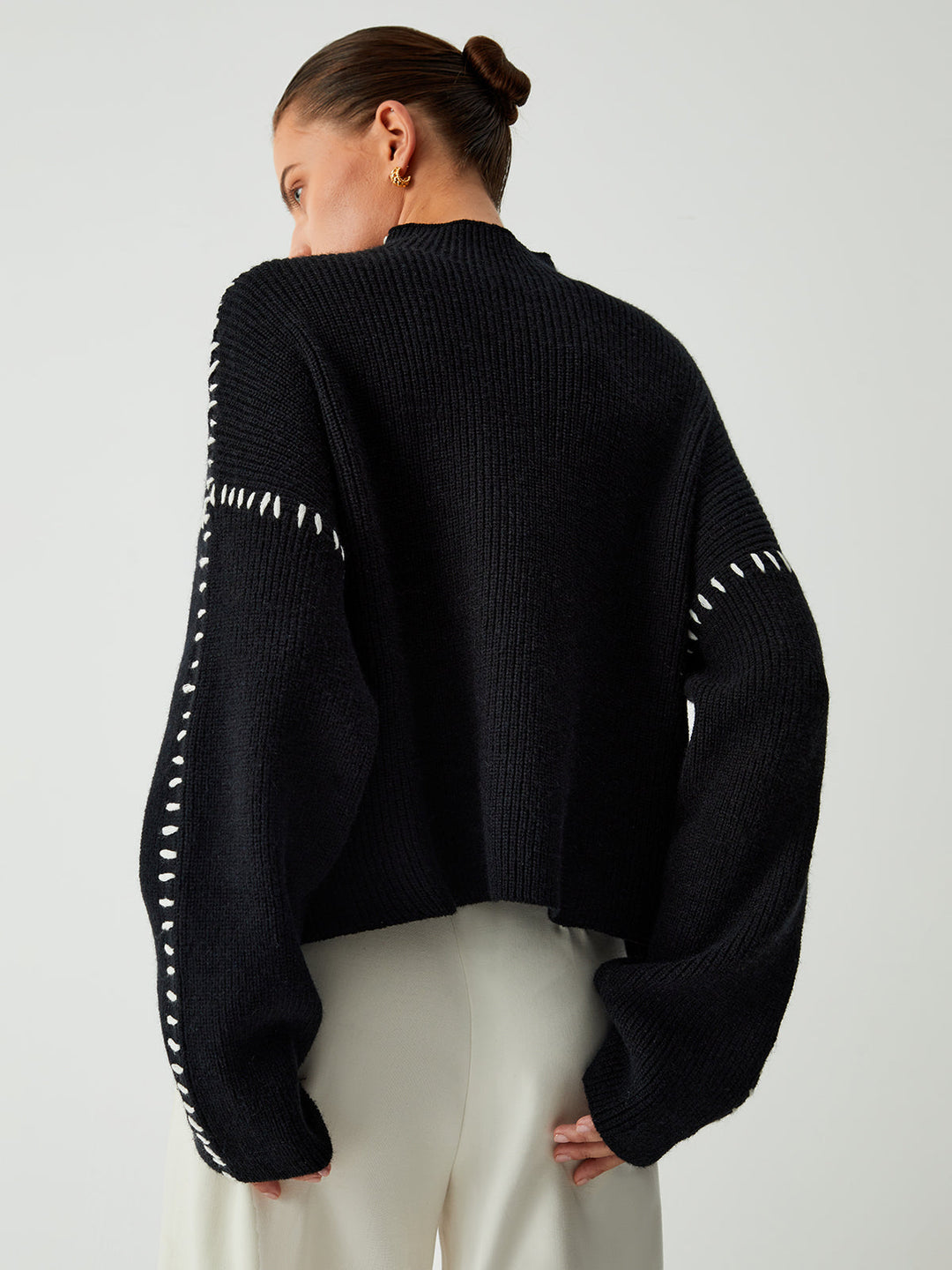Alma | Oversize-Dolcevita-Pullover mam Piqué-Detailer