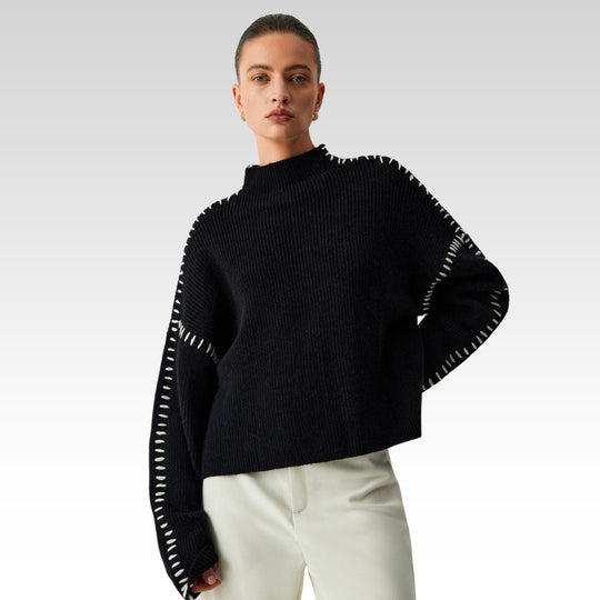Alma | Oversize-Dolcevita-Pullover mam Piqué-Detailer