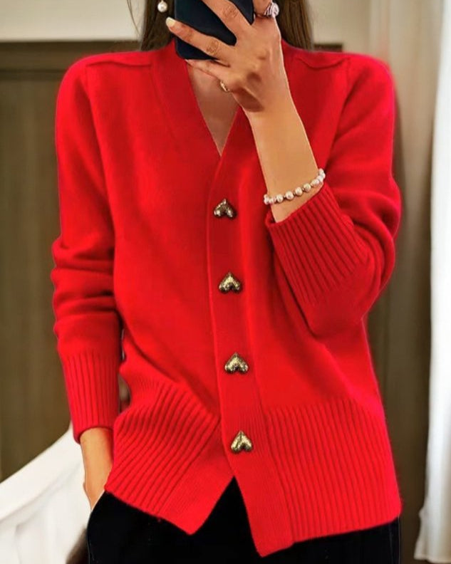 Adele | Elegante Cardigan mat Häerzknäpper