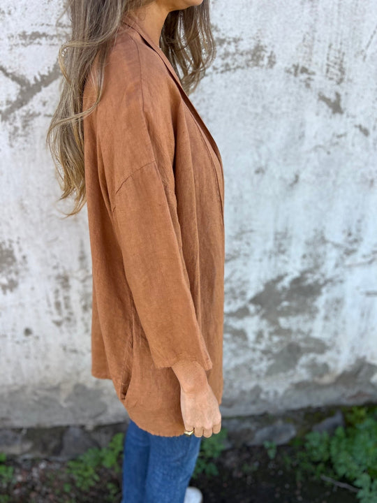 Leinen Strickjacke mat Rüschen